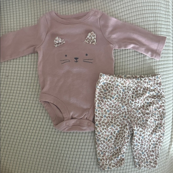 Carter's Other - Carter's Mauve Cat Bodysuit and Floral Pants Set
